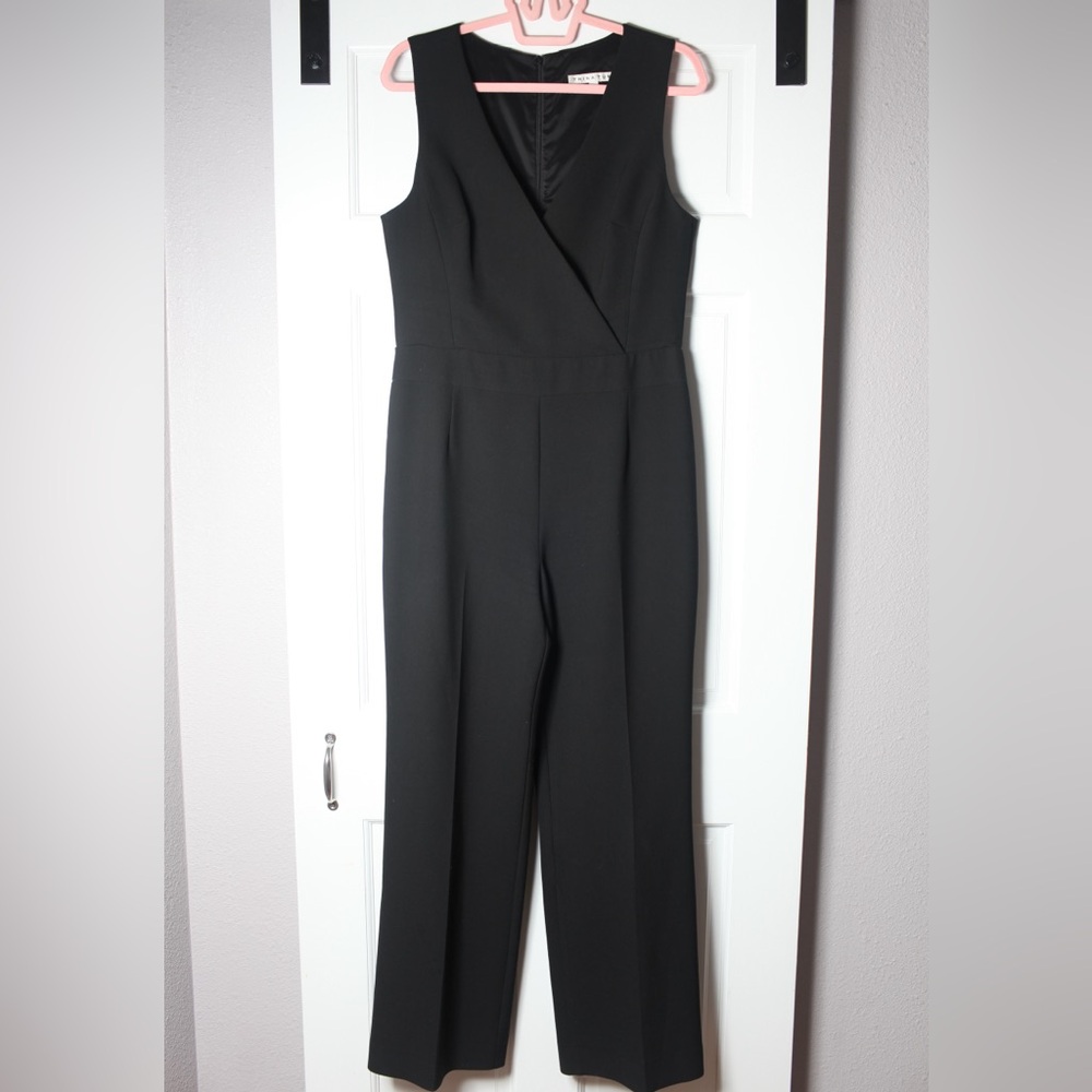 Trina Turk Black V-Neck Jumpsuit Wide Leg